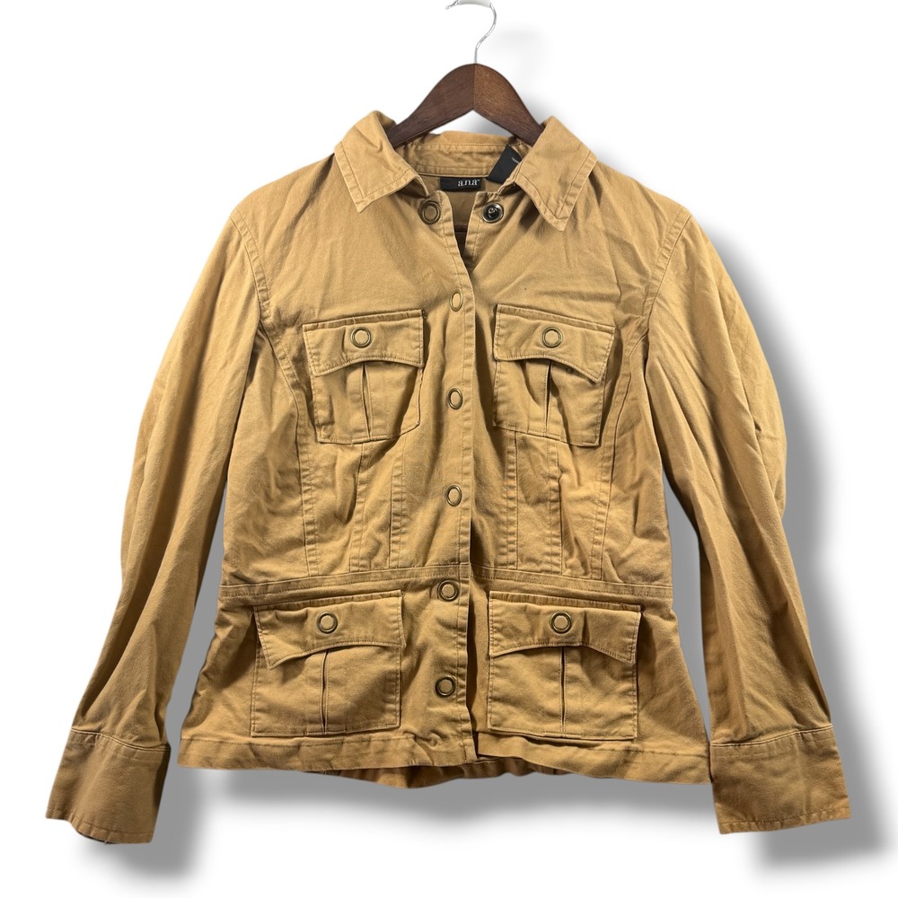 a.n.a Womens Tan Khaki Utility Safari Jacket Cotton Stretch Size Medium